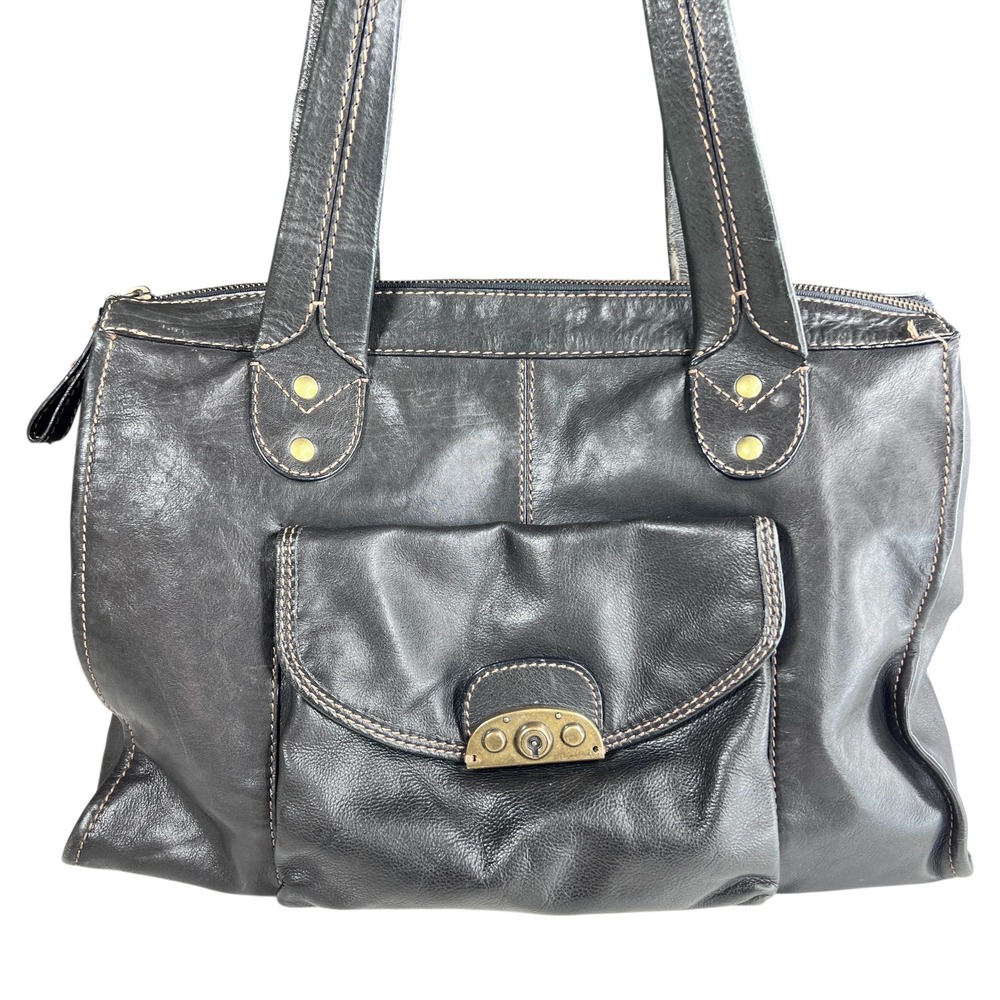 Vintage Fossil 75082 Large Leather Shoulder Tote Bag Dark Brown Charcoal